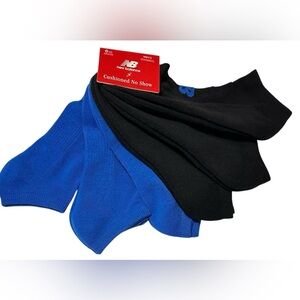 New Balance 6 Pairs Men's Cushioned No Show Black/Royal Blue Arch Support